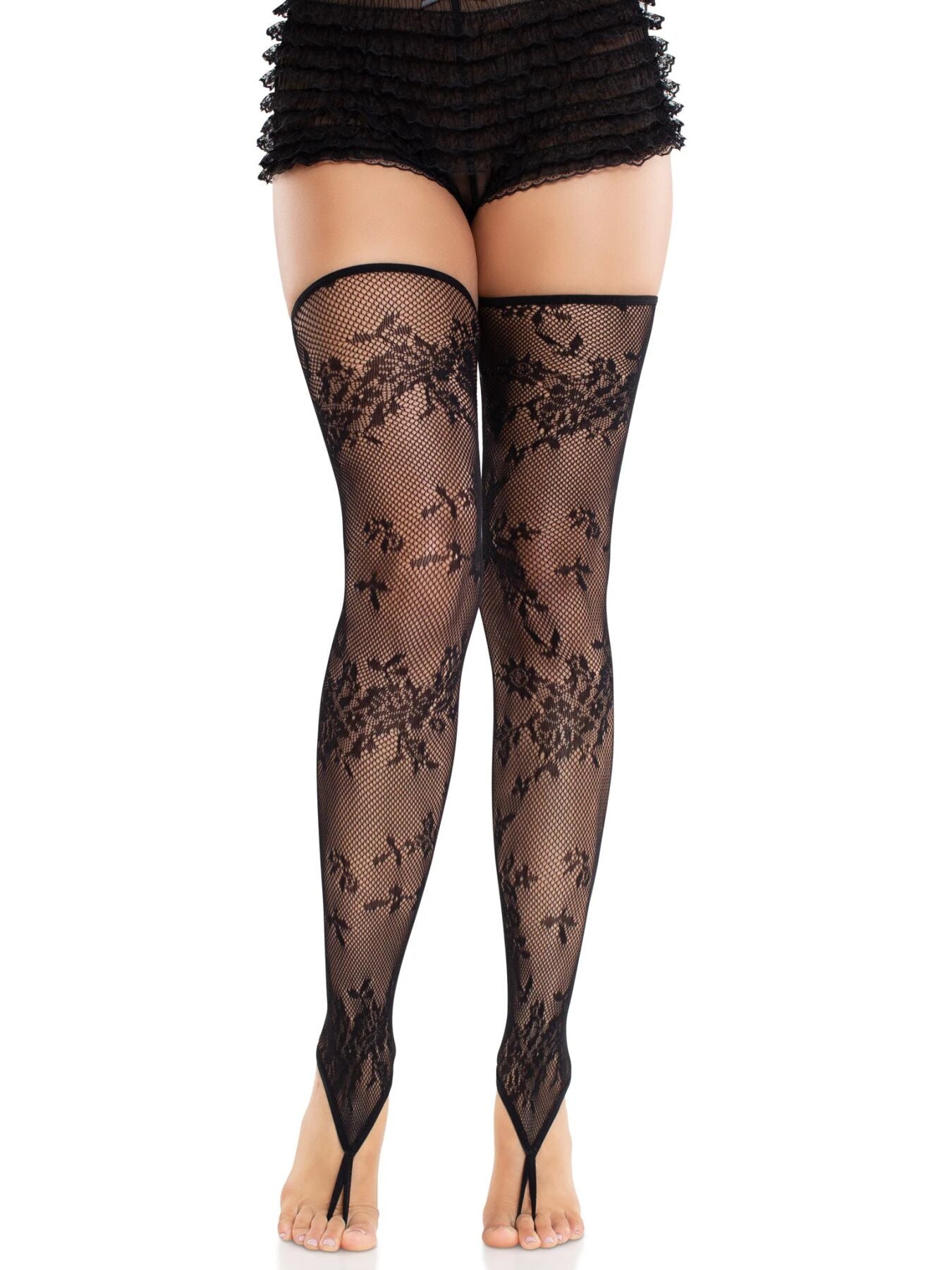 Leg Avenue (США) Панчохи Leg Avenue Floral Net Toe Loop Footless Thigh Highs One Size