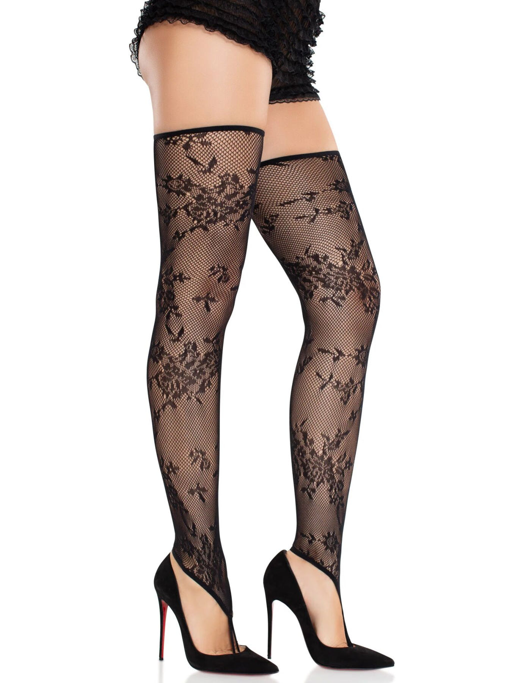 Leg Avenue (США) Панчохи Leg Avenue Floral Net Toe Loop Footless Thigh Highs One Size