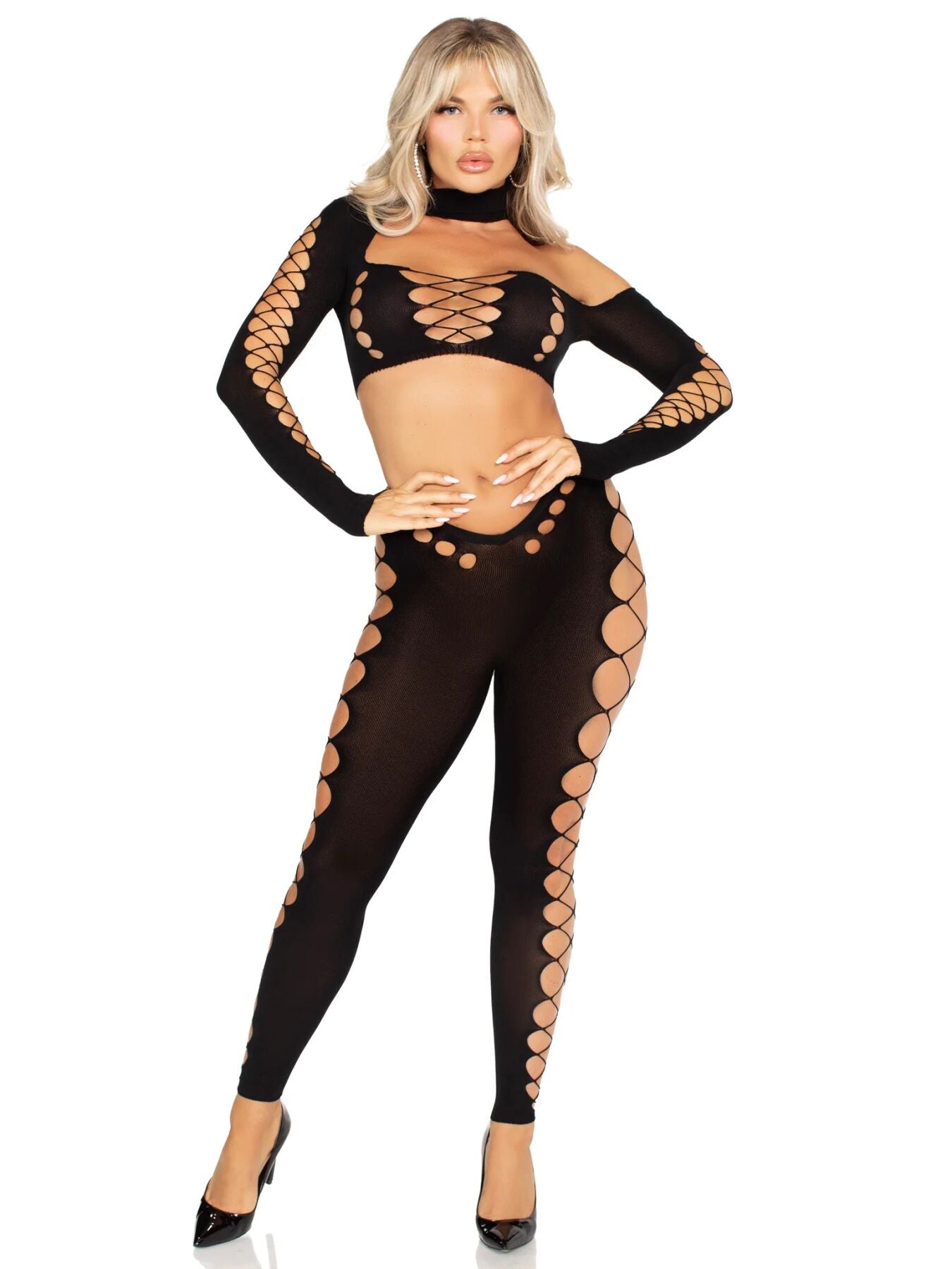 Leg Avenue (США) Комплект Leg Avenue Seamless Cut-Out Crop Top and Legging One Size Black