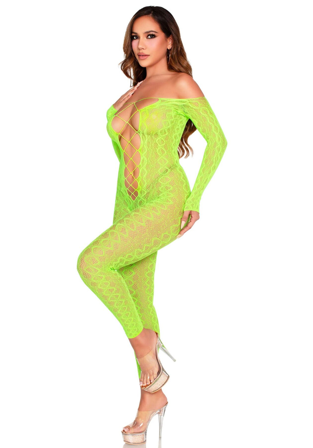 Leg Avenue (США) Бодістокінг Leg Avenue Crotchless Footless Lingerie Bodystocking One Size Neon Green