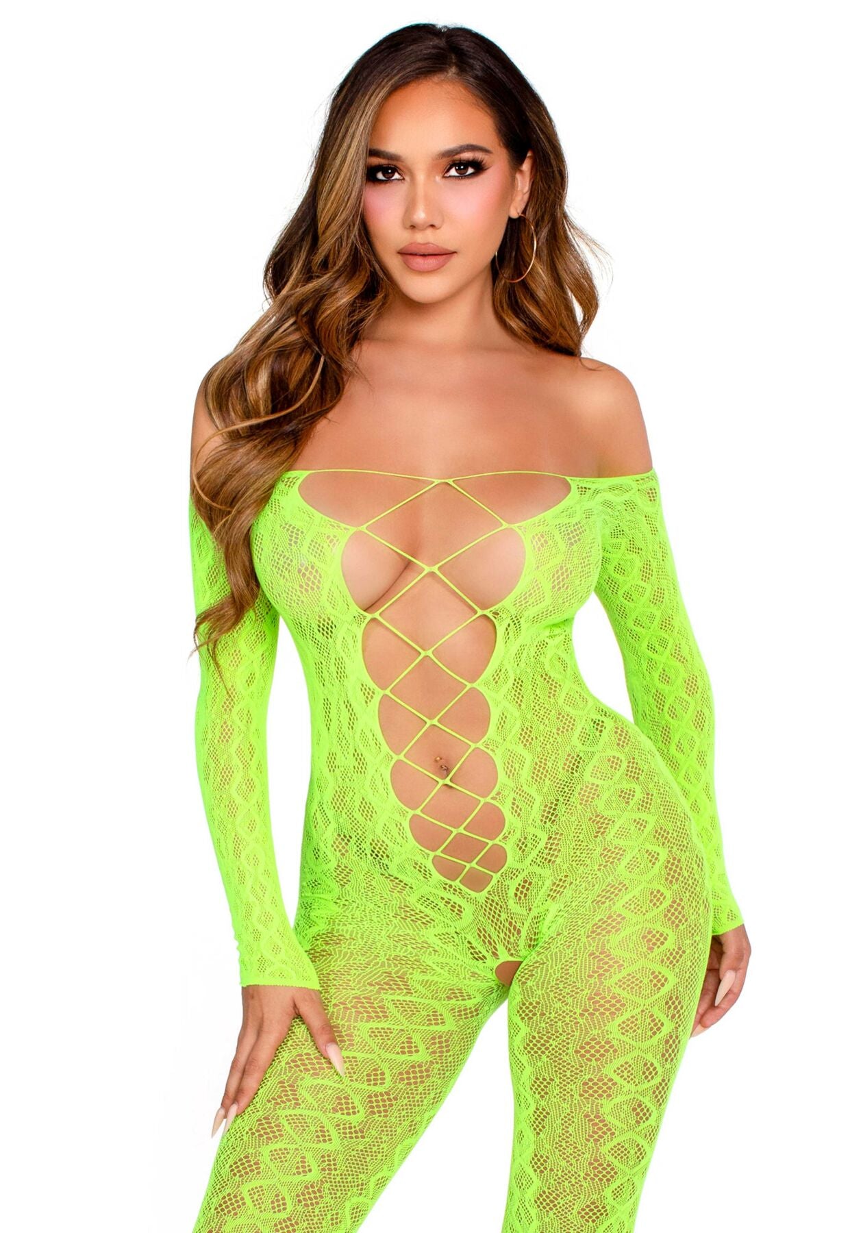 Leg Avenue (США) Бодістокінг Leg Avenue Crotchless Footless Lingerie Bodystocking One Size Neon Green