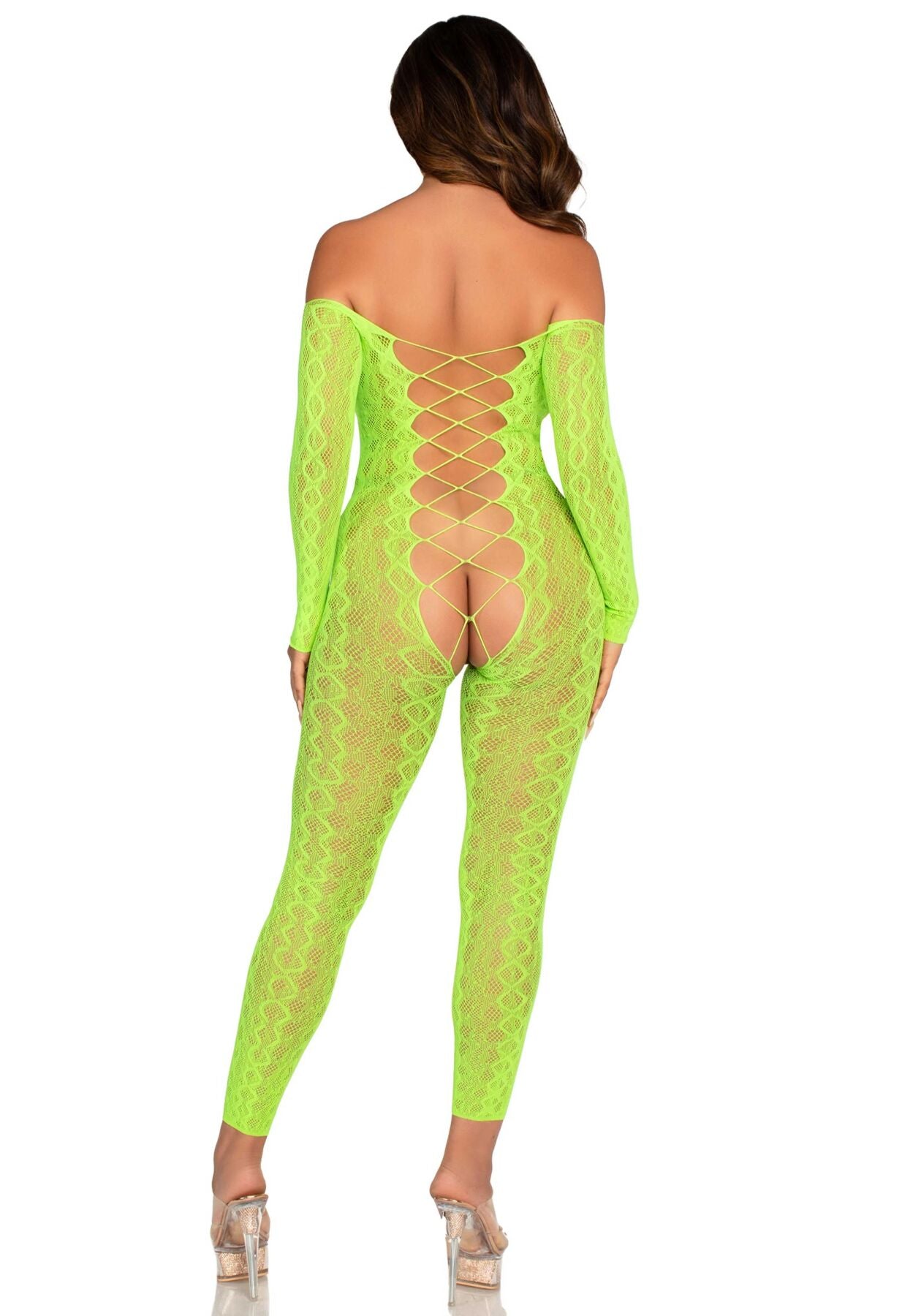 Leg Avenue (США) Бодістокінг Leg Avenue Crotchless Footless Lingerie Bodystocking One Size Neon Green