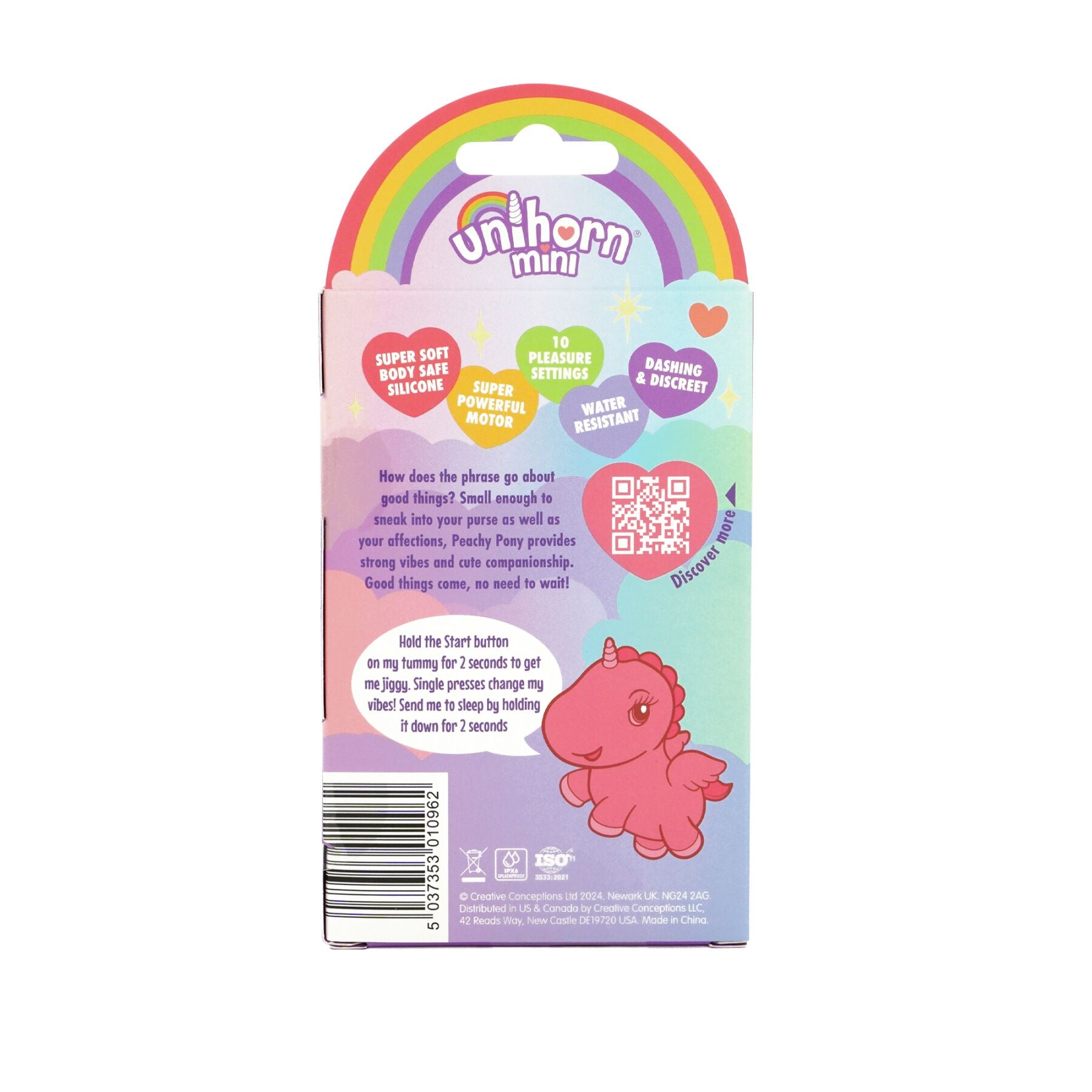 Вібратор-мінієдиноріжка Unihorn Mini – Peachy Pony, брелок з вібрацією, 10 режимів