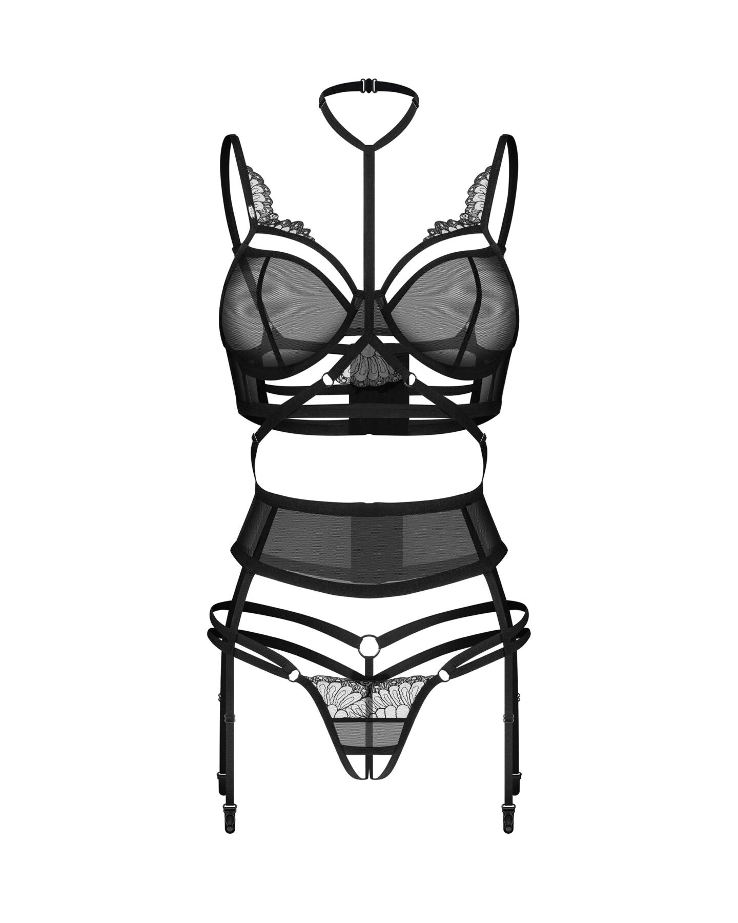 Obsessive (Польща) Комплект Obsessive Premisis Black 3-pcs crotchless set S/M