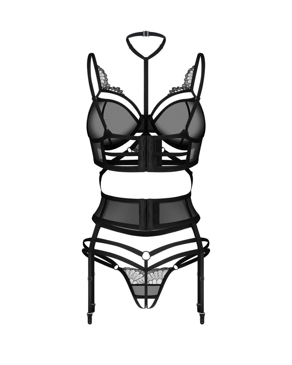 Obsessive (Польща) Комплект Obsessive Premisis Black 3-pcs crotchless set L/XL