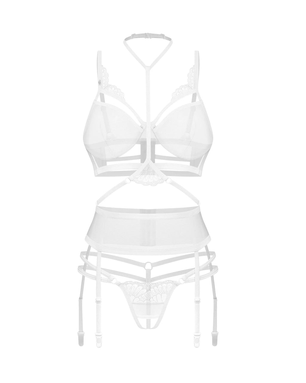 Obsessive (Польща) Комплект Obsessive Premisis White 3-pcs crotchless set S/M