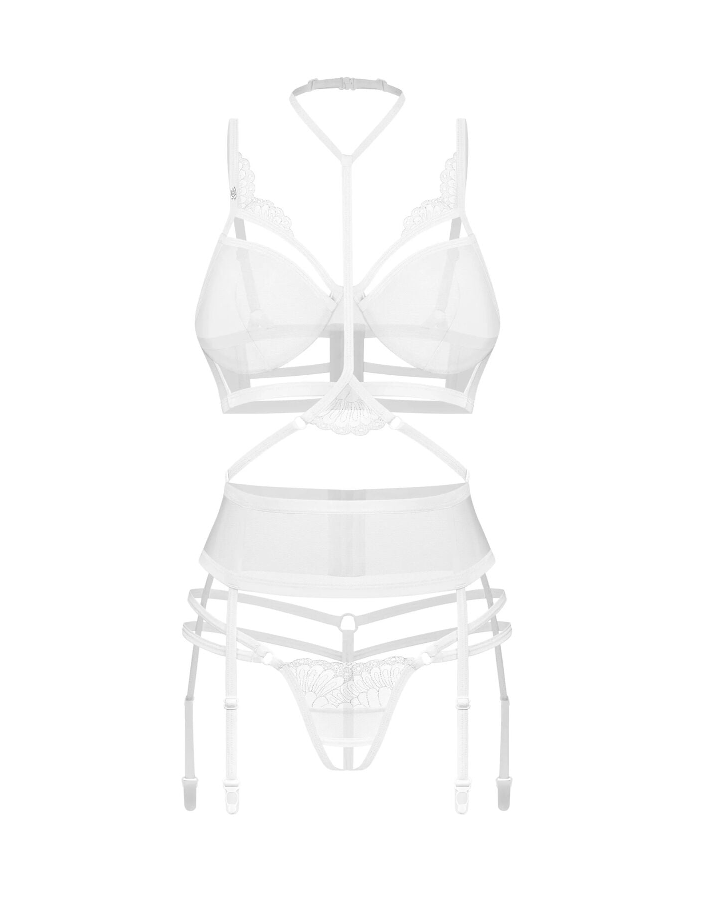 Obsessive (Польща) Комплект Obsessive Premisis White 3-pcs crotchless set S/M