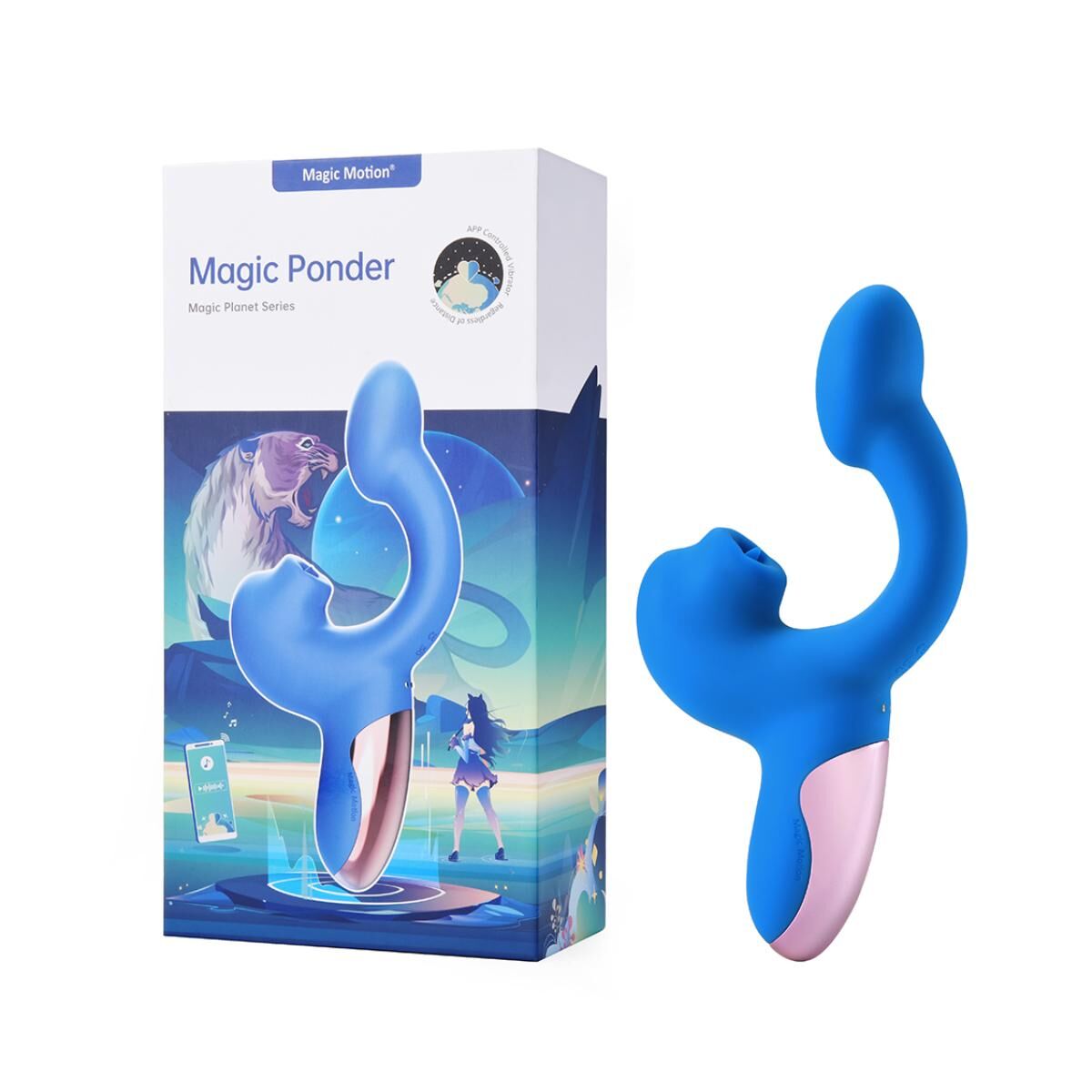 Смарт-вібратор Magic Motion Ponder Blue, подвійна стимуляція, віброяйце+язичок д