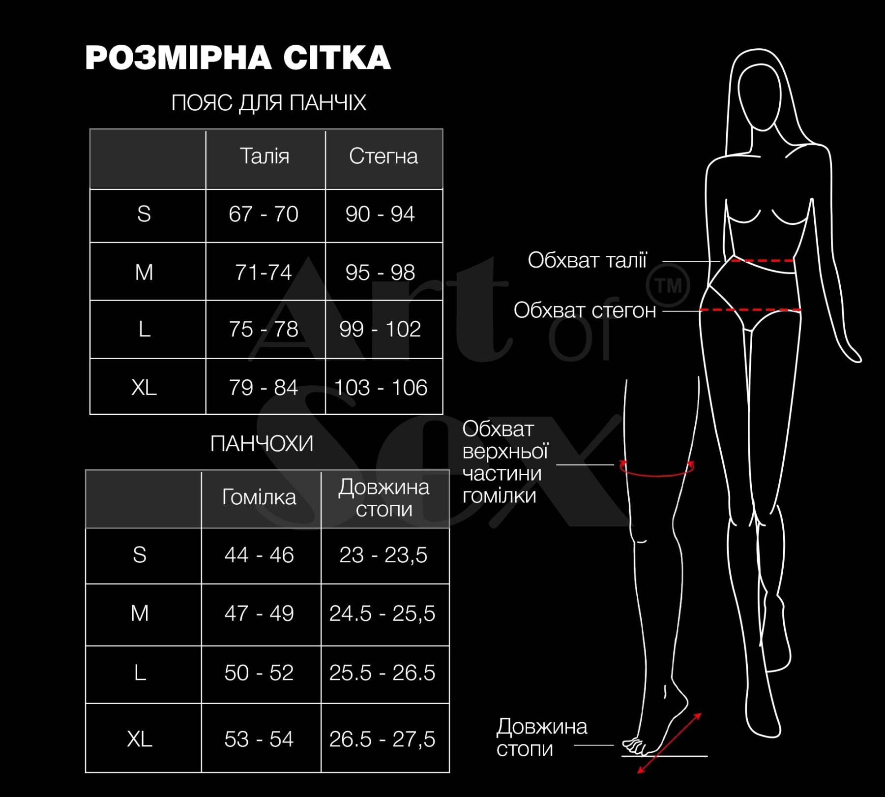 Art of Sex (Україна) Комплект пояс та панчохи Art of Sex - Deily, колір чорний, розмір S
