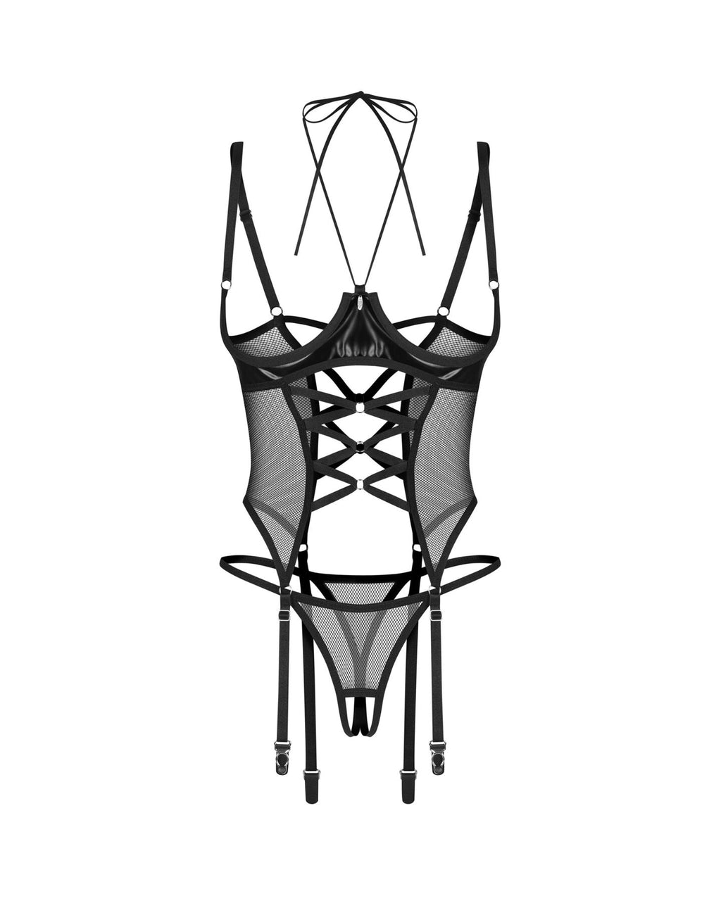 Корсет Obsessive Dominna cupless corset & crotchless thong S/M