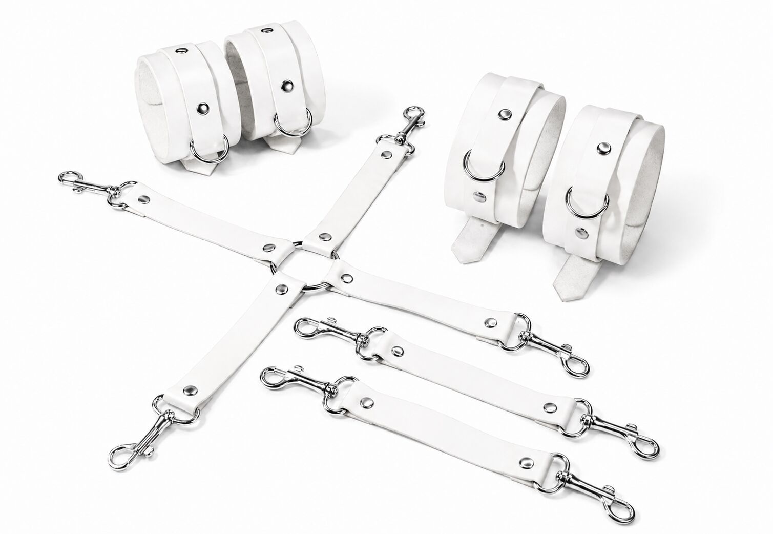 Feral Feelings (Україна) Набір для БДСМ Feral Feelings BDSM Kit 3 White, наручники, поножі, хрестовина