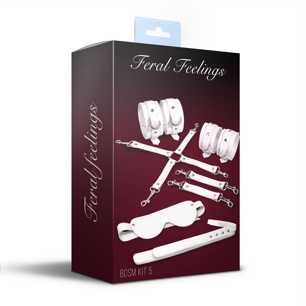 Feral Feelings (Україна) Набір Feral Feelings BDSM Kit 5 White, наручники, поножі, хрестовина, маска, падл