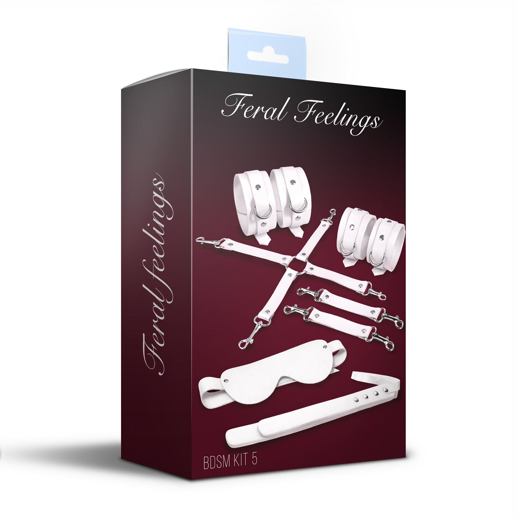 Feral Feelings (Україна) Набір Feral Feelings BDSM Kit 5 White, наручники, поножі, хрестовина, маска, падл