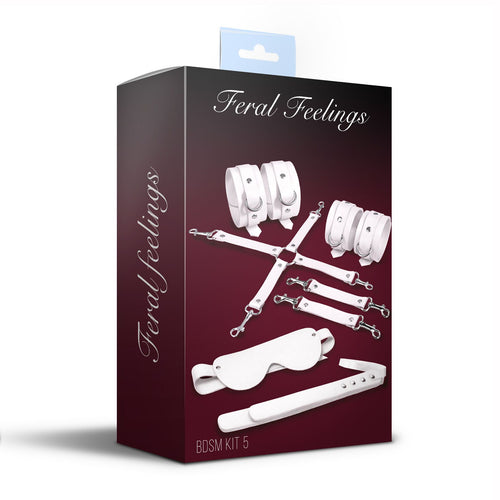 Feral Feelings (Україна) Набір Feral Feelings BDSM Kit 5 White, наручники, поножі, хрестовина, маска, падл