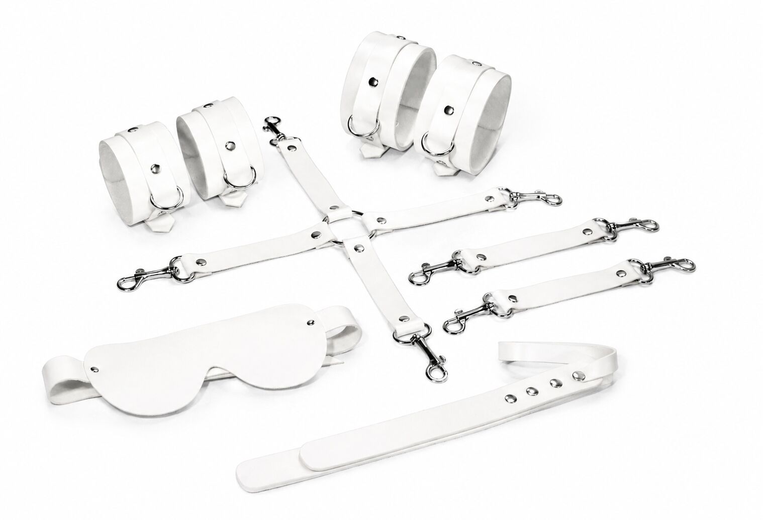 Feral Feelings (Україна) Набір Feral Feelings BDSM Kit 5 White, наручники, поножі, хрестовина, маска, падл