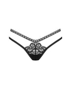 Трусики-стрінги Obsessive Blomentis thong, чорні, мереживні, боковинки — подвійні смужки