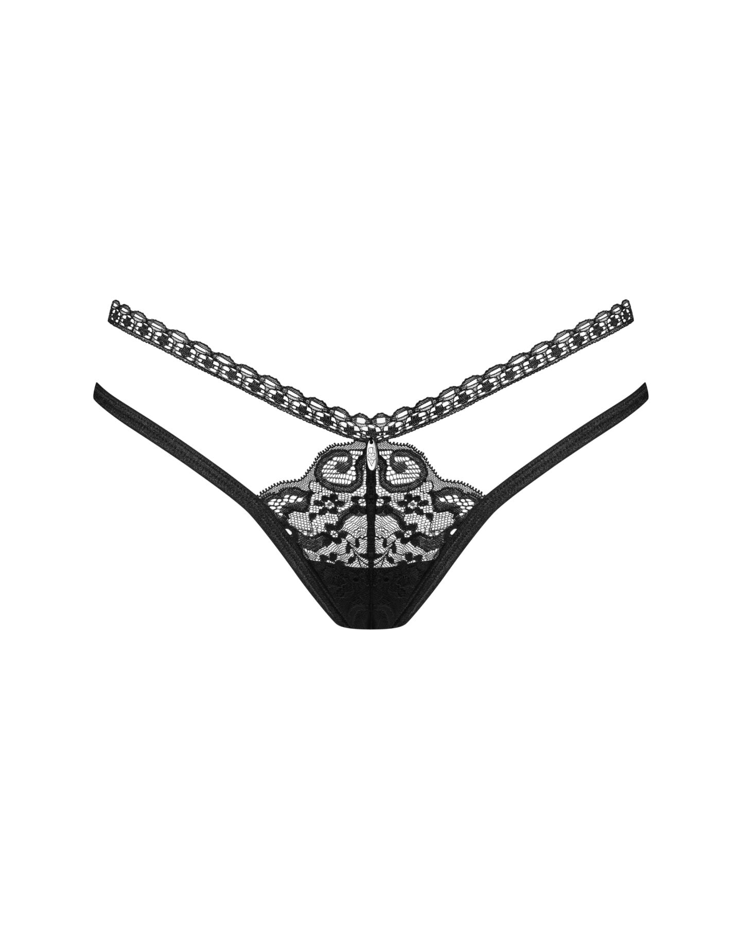 Obsessive (Польща) Трусики-стрінги Obsessive Blomentis thong, M/L, чорні, мереживні, боковинки — подвійні смужки